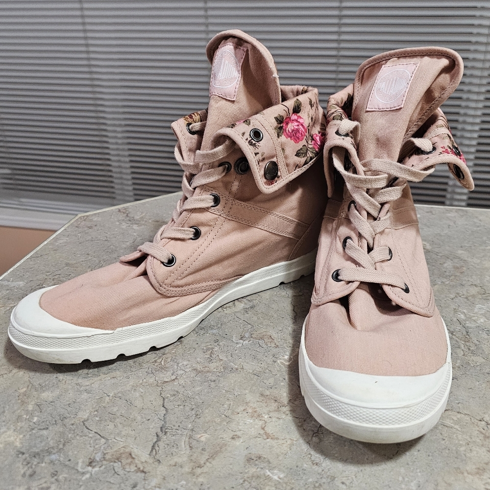 PALLADIUM pink high top hidden wedge sneakers Sz 9 - Picture 4 of 9